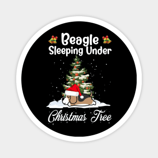 Beagle Sleeping Under Christmas Tree Funny Xmas Dog Lover Magnet